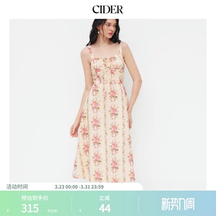 碎花蕾丝边心形领长连衣裙114585940 女装 CIDER夏季 新品