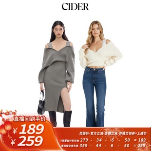 【所有姐姐的衣橱】CIDER蕾丝镂空针织连衣裙/V领蕾丝针织长袖