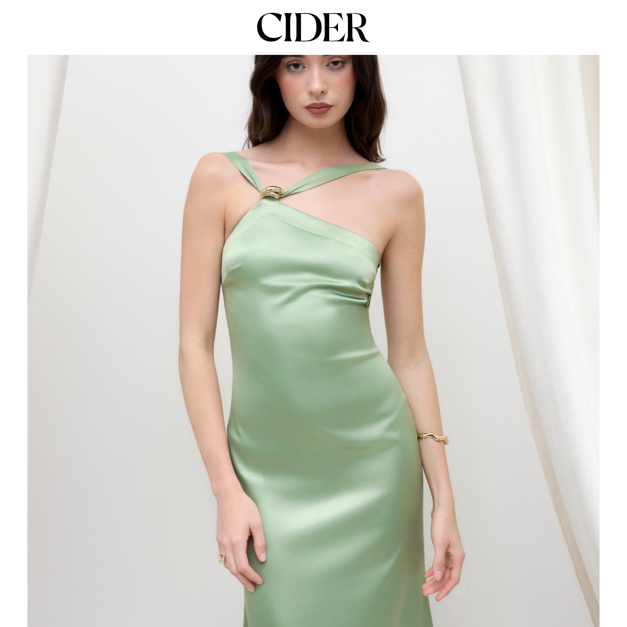 CIDER夏季女装缎面露背针扣蝴蝶结长连衣裙114471847