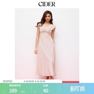 CIDER圆点荷叶边V领长连衣裙115127529