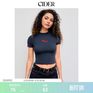 辣椒T恤112417961 CIDER撞色镶边圆领百搭款 明星同款