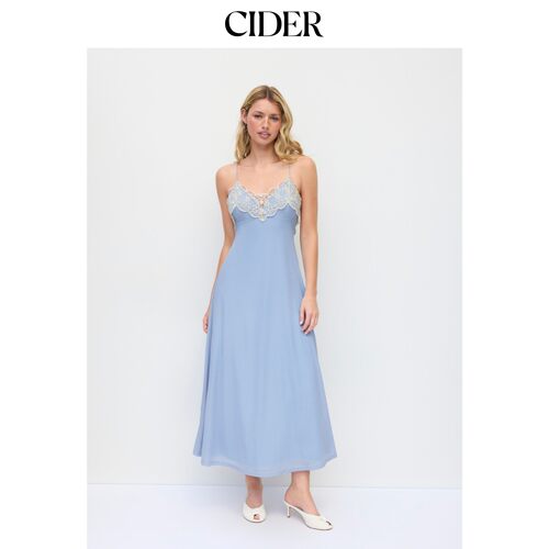 CIDER2026秋季新品雪纺心形领蕾丝边交叉背心长连衣裙115499829