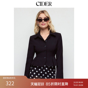 CIDER2026秋季新品肌理感娃娃领荷叶边下摆短款西装外套115716246