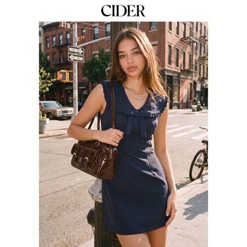 CIDER2026秋季新品V领荷叶边蝴蝶结A字迷你连衣裙115500224