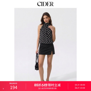CIDER2026春季新品雪纺波点挂脖褶皱衬衫式紧身衣115282490
