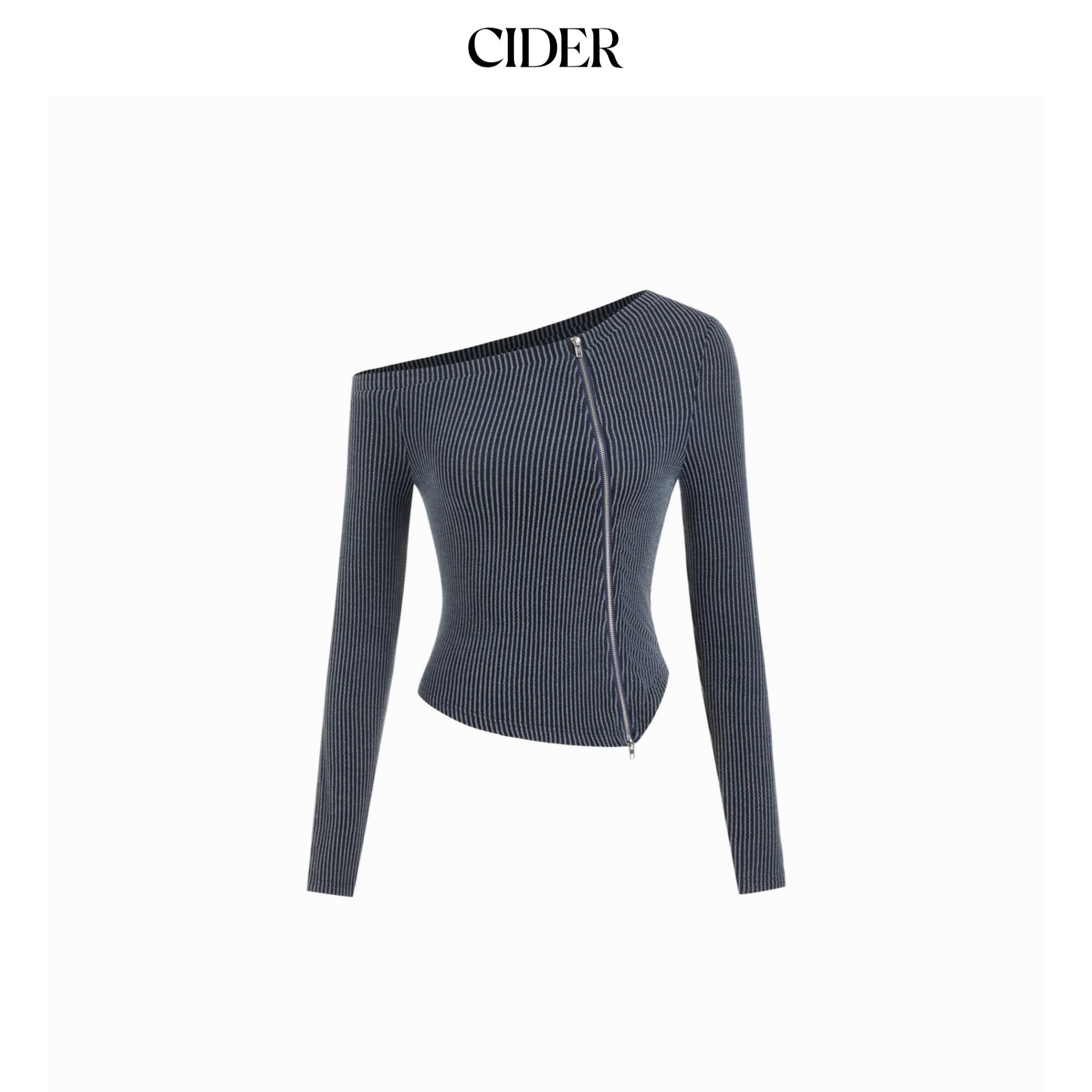 CIDER 春秋新品女装不对称领口条纹拉链上衣114921189,女装/女士精品,毛针织衫,淘宝优惠券,粉丝福利购,淘宝优惠卷