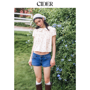 【明星同款】CIDER2026春季新品碎花彼得潘翻领短袖上衣115208256