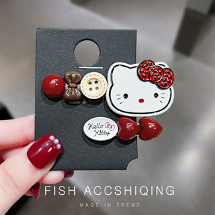 红色爱心边夹hellokitty猫鸭嘴一对刘海发饰头饰发夹可爱卡通甜美