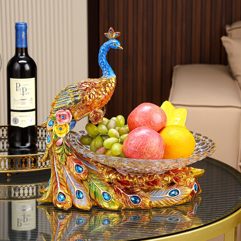 欧式镀金孔雀水果盘客厅家用轻奢茶几摆件干果糖果盘结婚乔迁新居