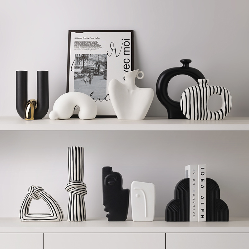 贝汉美现代高级感艺术软装饰品陶瓷摆件轻奢样板间客厅电视柜摆设