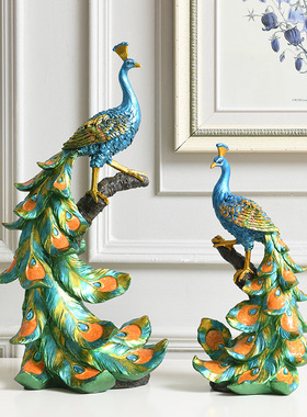 家居桌面孔雀电视柜玄关装饰树脂工艺品摆件