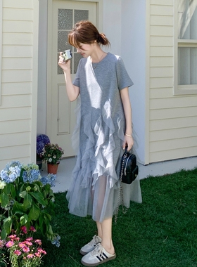 现货 新品新款 灰色网纱拼接连衣裙 2B233-9709-P125 K188