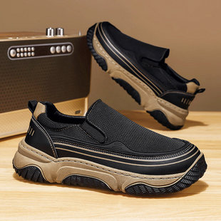 合成鞋业春季男鞋防臭软底一脚蹬运动休闲工地上班工作防滑耐磨黑