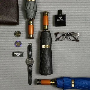 折叠雨伞原木柄双人新款 全自动商务加大十骨印防风高端LOGO