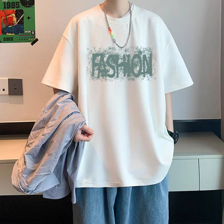 GXG男装港风短袖男装纯棉打底衫t恤潮牌潮流2025新款宽松青少年半