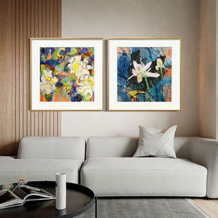 新中式餐厅装饰画 黄永玉 荷花画花卉现代国画玄关挂画茶室卧室画