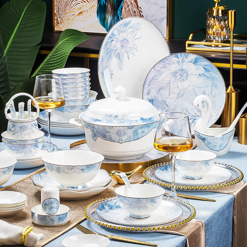 套装用奢22新德骨碗具全套乔碗碟陶瓷家轻03款景镇瓷盘子餐迁