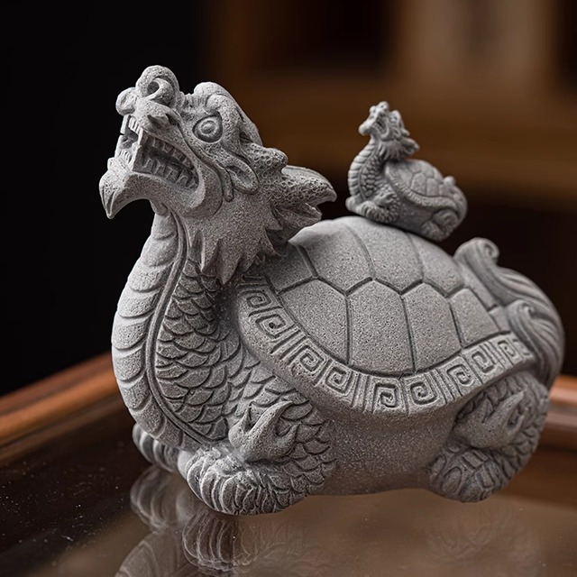创意龙龟玄武青砂石摆件茶宠迷你小乌龟中式客厅桌面鱼缸造景装饰