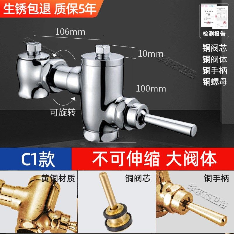 大便冲水阀铜卧式可伸缩蹲便厕所脚踏延时阀手按冲水器手动自闭