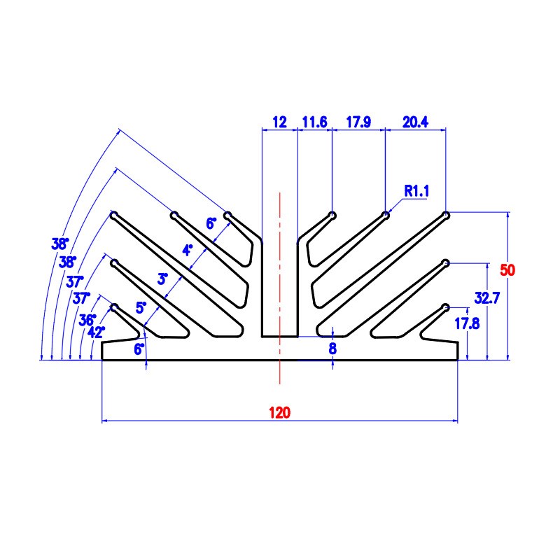 6061散热器型材120*50mm散热器铝型材CNC铝合金型材散热器异型材