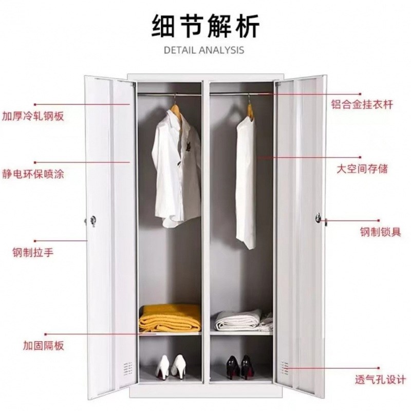 钢制二门更衣柜家用带锁储存物柜员工加厚铁皮卧室双门衣柜