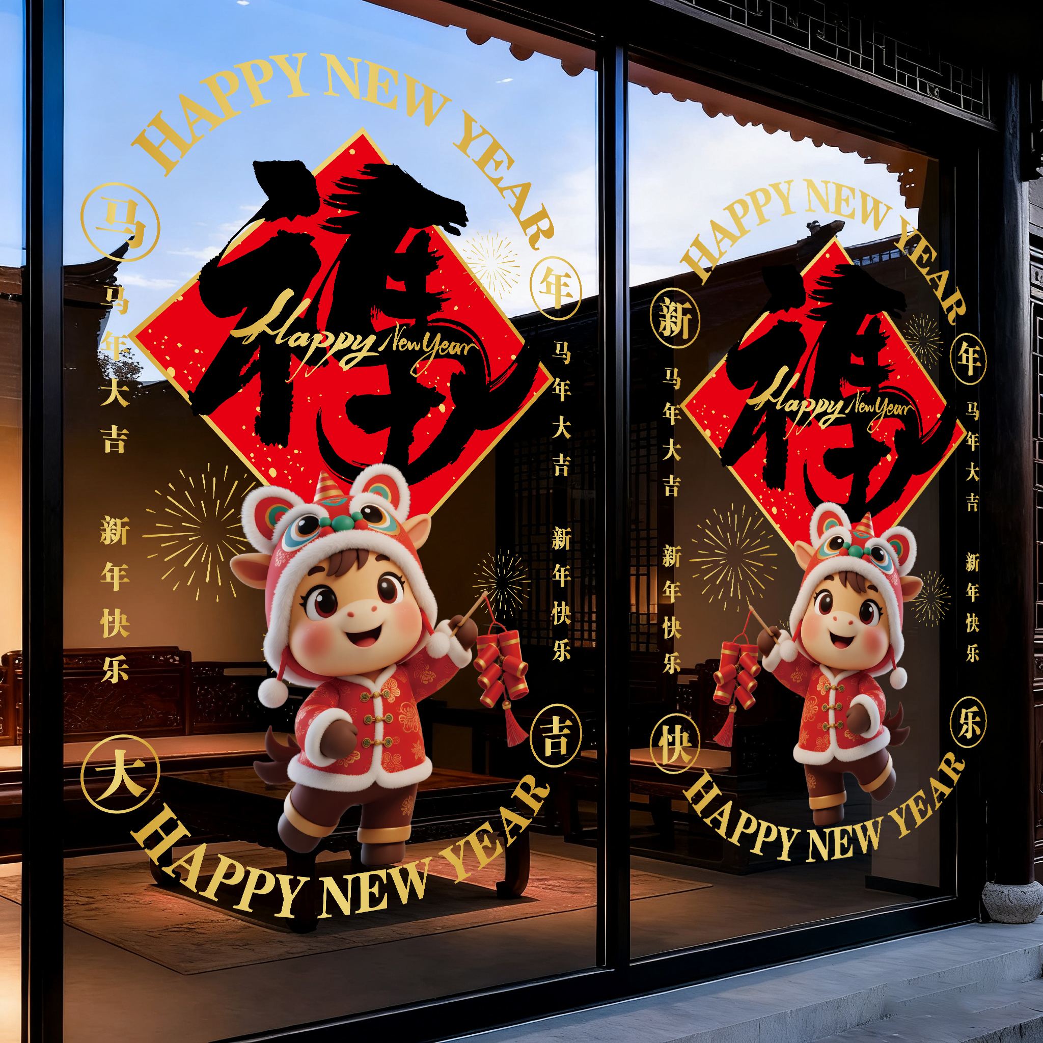 装饰窗花2026马年春节贴画