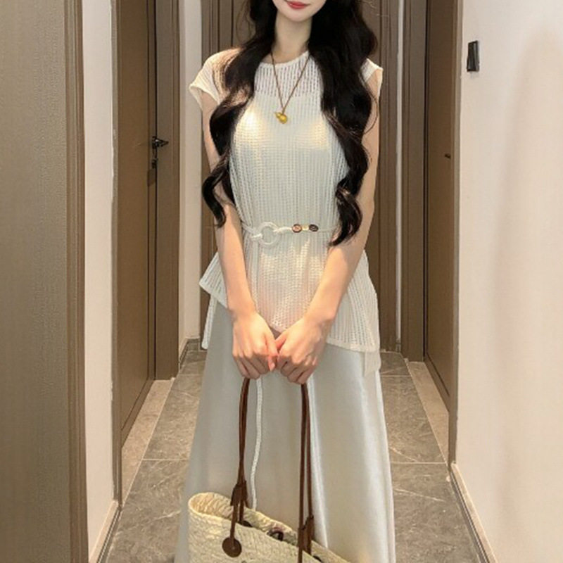 the fold 镂空防晒小罩衫气质吊带裙夏季仙女时尚显瘦连衣裙