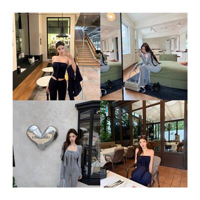 CHICYOU 氧气曲线 S型身材胸大腰翘臀莱赛尔抹胸+开衫+喇叭长裤