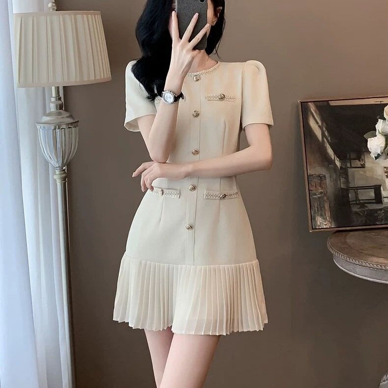 女士真丝桑蚕丝连衣裙轻奢感夏季法式气质名媛千金风裙子女小个子
