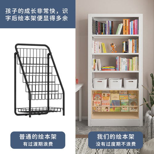 豫正绘本架图书馆书架组合款儿童无过渡期绘本架落地书架白色简约
