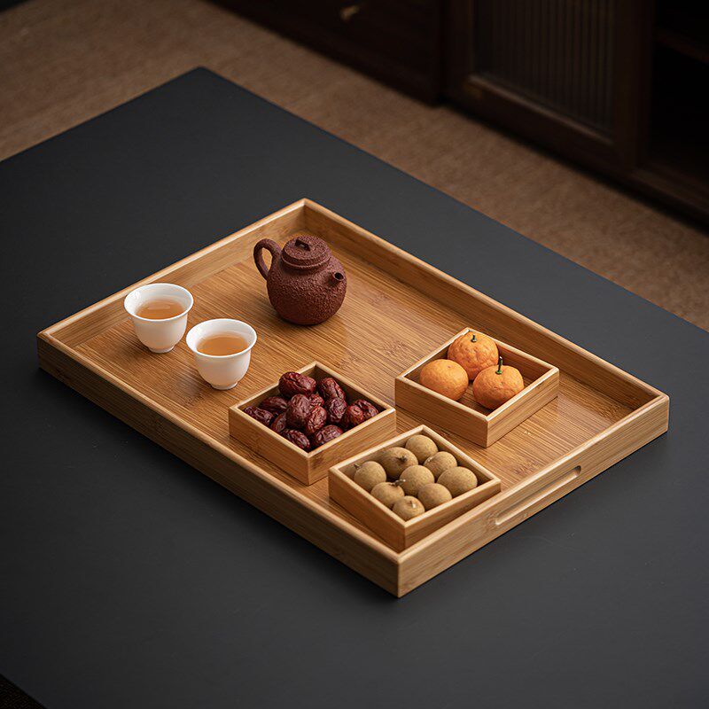 多功能茶点托盘竹制简易茶盘家用中式糖果坚果零食糕点分类收纳盒