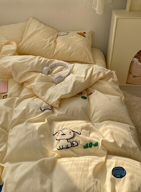 梨梦 站住!小白 mins少女春夏水洗棉四件套可爱床单被套床上用品