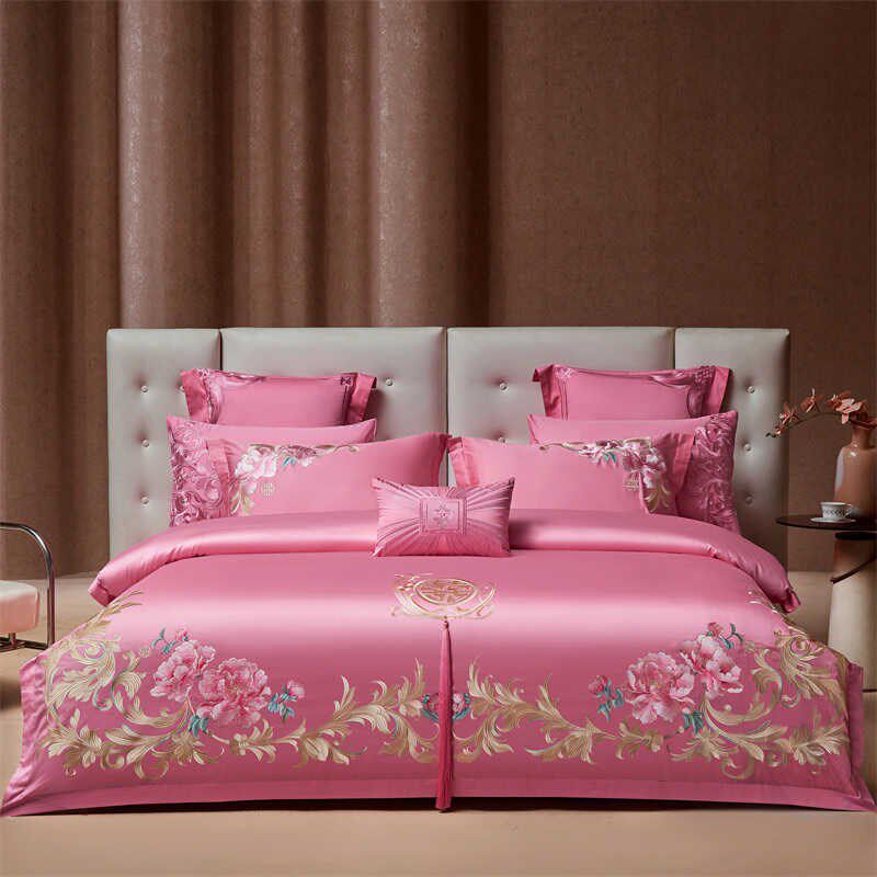 婚庆四件套粉色全棉刺绣新婚六y八十件套结婚喜庆套件婚嫁床上用,床上用品,婚庆床品套件,淘宝优惠券,粉丝福利购,淘宝优惠卷