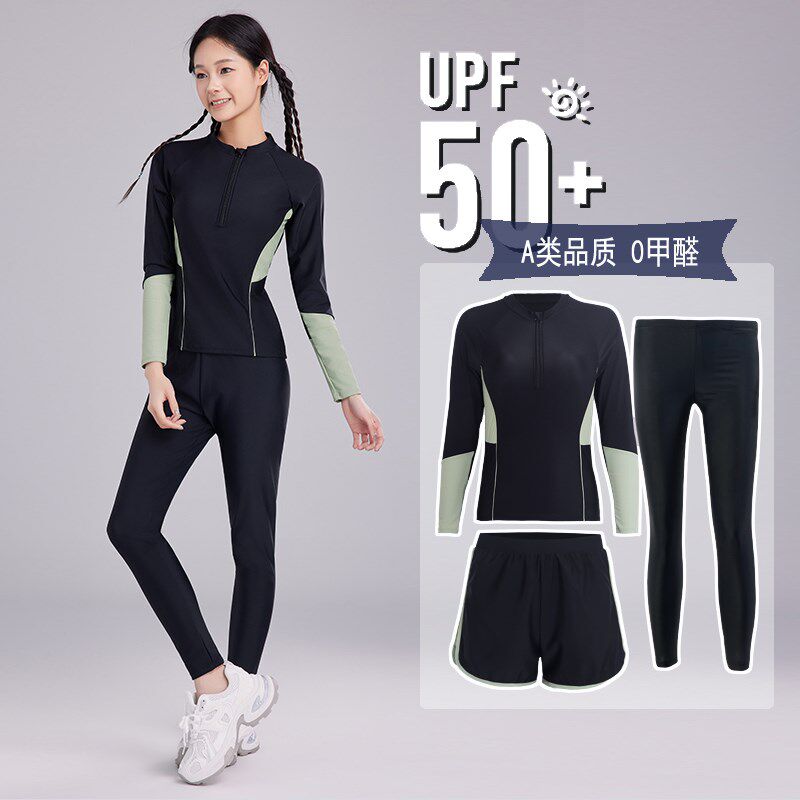 女大童泳衣长袖长裤防晒儿童泳衣夏季G女孩三件套海边沙滩保守泳