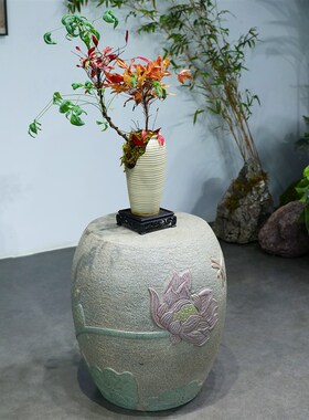 新中式仿石柱墩庭院石墩子底座圆墩柱脚庭K院花园造景布置花架摆