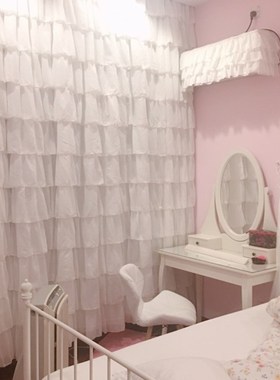 梦幻多层蛋糕裙蕾丝纱帘免打孔公主C白色背景半遮光2021新款窗帘