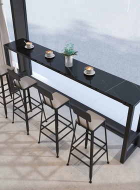 岩板阳台吧台桌 户外靠墙窄桌子 奶茶吧台桌 咖啡厅X酒吧高脚桌椅