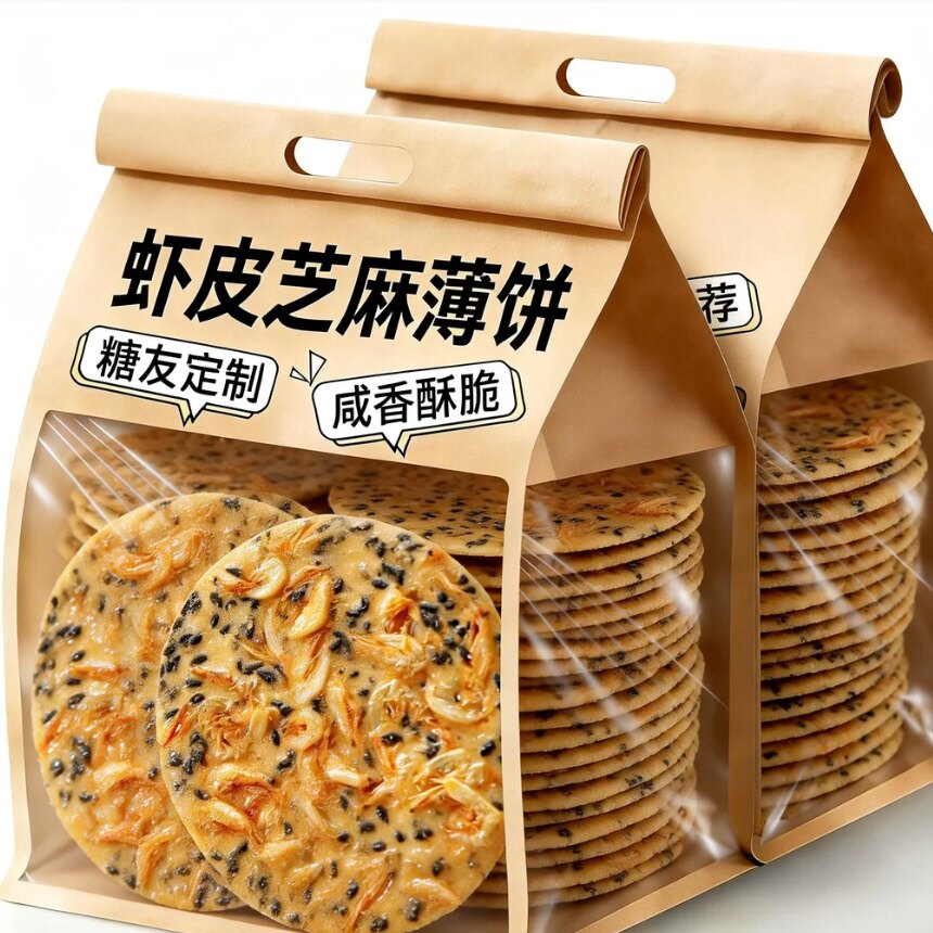 官方正品黑芝麻虾皮饼干糖友糖尿病人专用健康零食孕妇薄饼无糖精