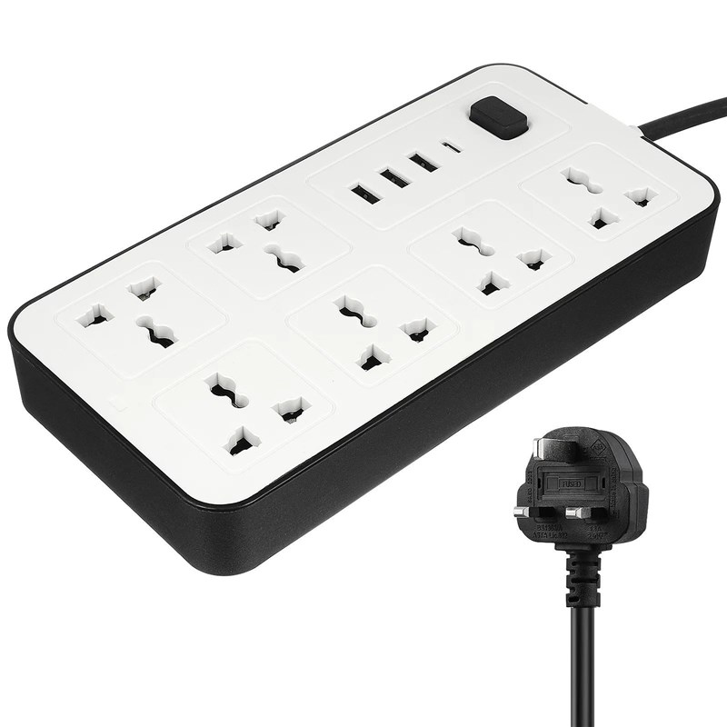 Flat Power Strip Extension Cable Multi LPlug Outlet With USB