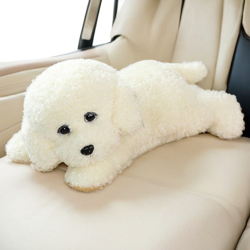 仿真泰迪狗可爱白色趴趴狗公仔汽车内饰摆件车载卷毛狗玩偶抱枕娃