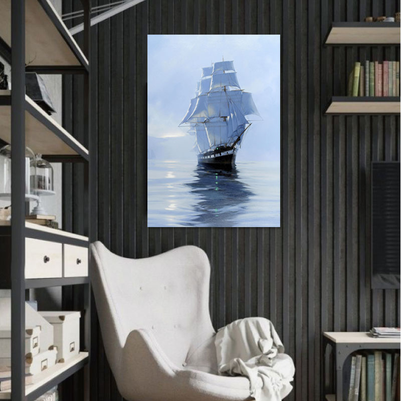 玄关墙挂画竖版单幅现代无框画走廊过道办公室壁画帆船装饰画