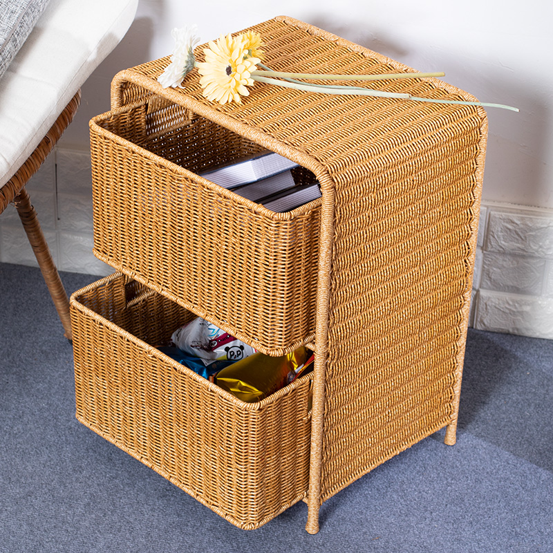 桂味源抽屉式床头柜卧室塑料编织整装置物收纳柜家用储物床边柜