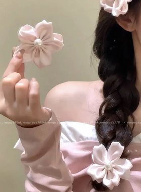 超仙粉色花朵发夹女2025新款刘海侧边夹前额碎发bb夹子发卡鸭嘴夹
