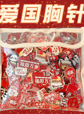 国庆红色喜庆爱国红旗胸针熊猫金属徽章别针衣服固定配饰勋章