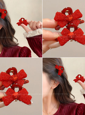 新年红色蝴蝶结小抓夹女2026新款高级感碎发刘海夹发卡公主头头饰