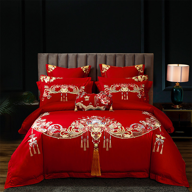 100支全棉长绒棉婚庆四件套结婚喜被子大红色新W婚礼床上用品,床上用品,婚庆床品套件,淘宝优惠券,粉丝福利购,淘宝优惠卷