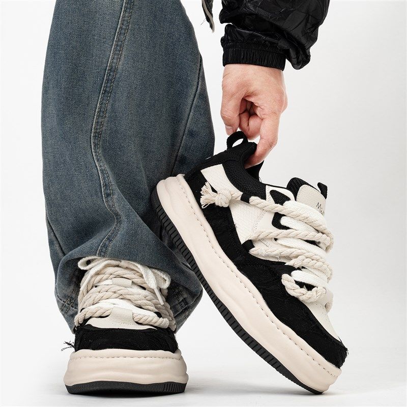 黑白厚底7cm隐形内增高t鞋男女情侣款小众帆布溶解板鞋休闲面包鞋,流行男鞋,休闲板鞋,淘宝优惠券,粉丝福利购,淘宝优惠卷