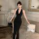 包臀无袖 御姐范挂脖气质辣妹小黑裙收腰显身材法式 性感修身 连衣裙