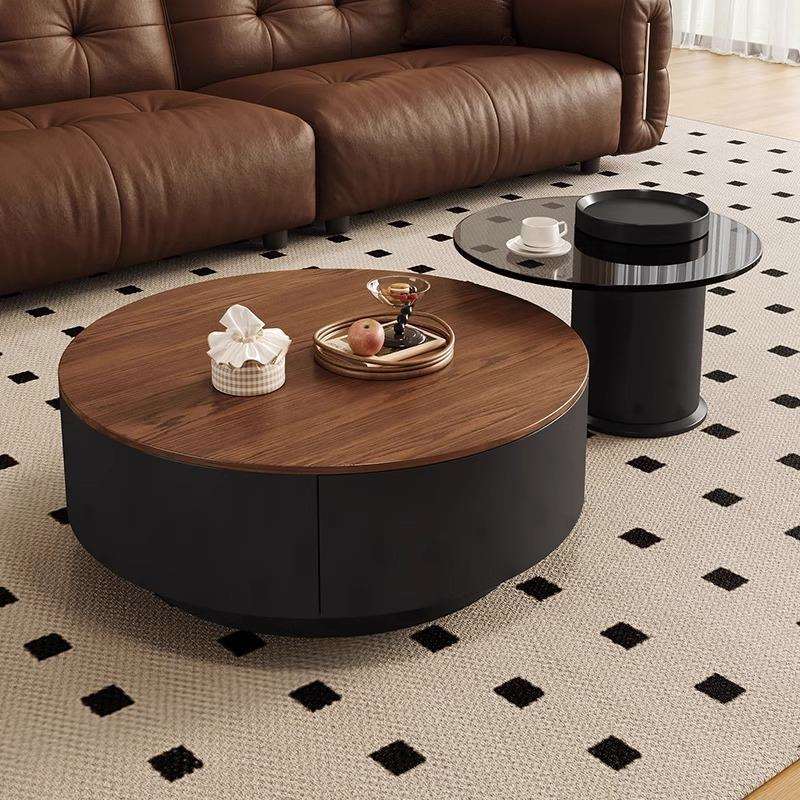 简约中古风椭圆形实木茶几家用客厅轻奢小户型现代高级创意组合