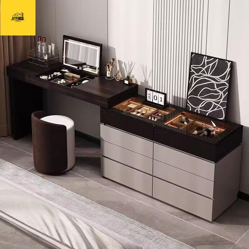 实木意式智能梳妆台斗柜一体首饰柜卧室床尾储物收纳柜化妆桌翻盖